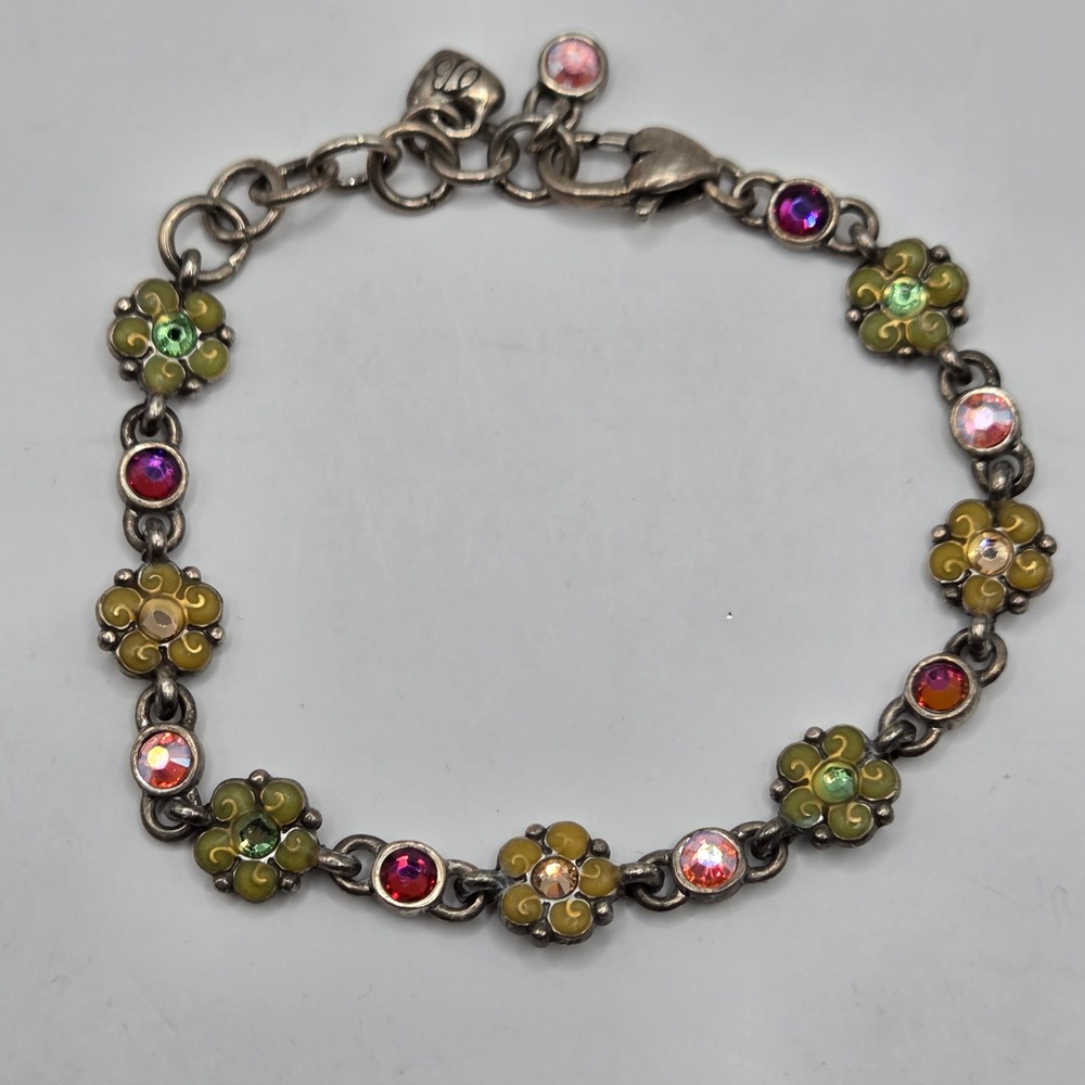 Brighton Retired Garden of Eden Enamel Flower Crystal Bracelet 8" Y2K
